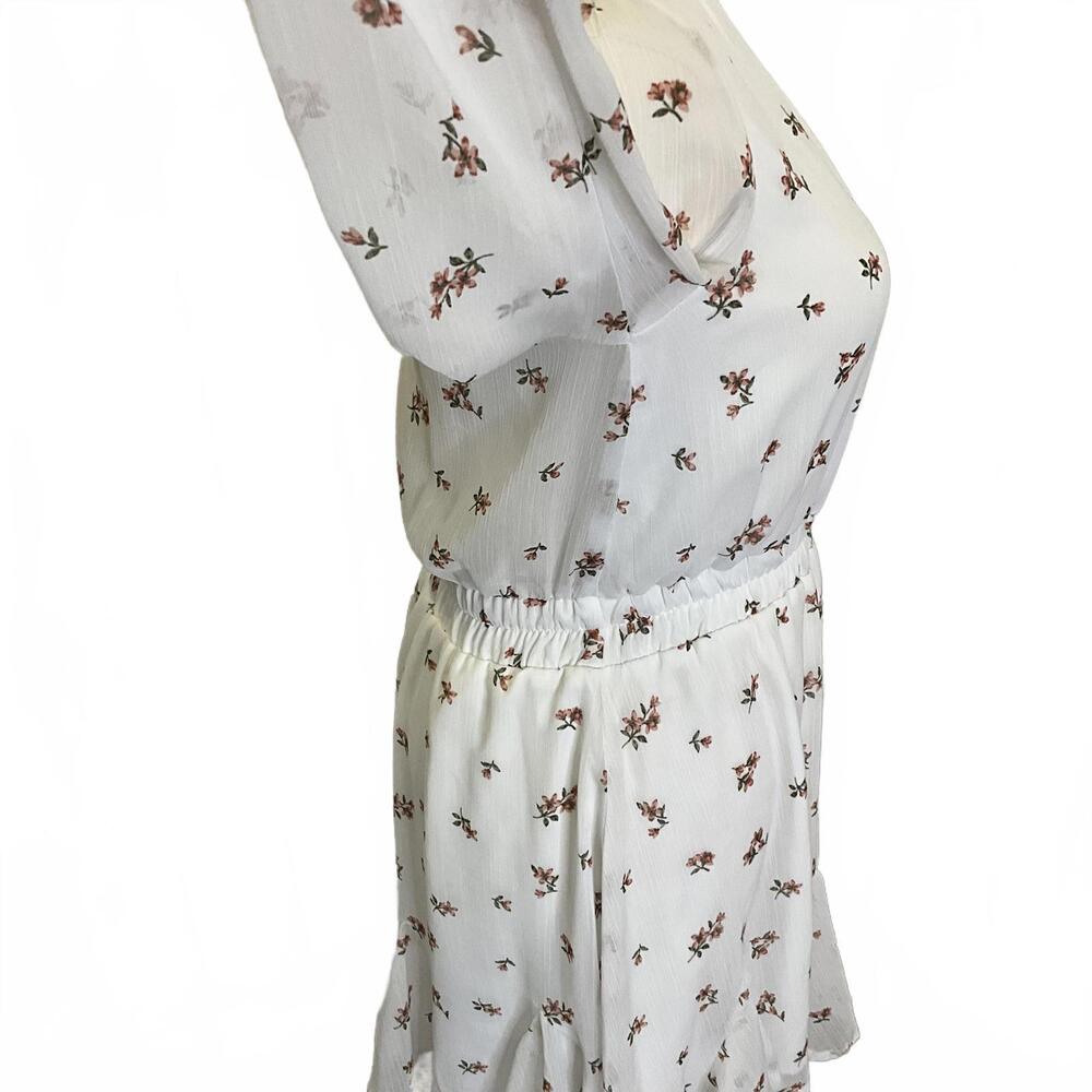 Trixxi Women's Size Small White Floral Long Sleeve V Neck Faux Wrap Dress - Picture 6 of 14